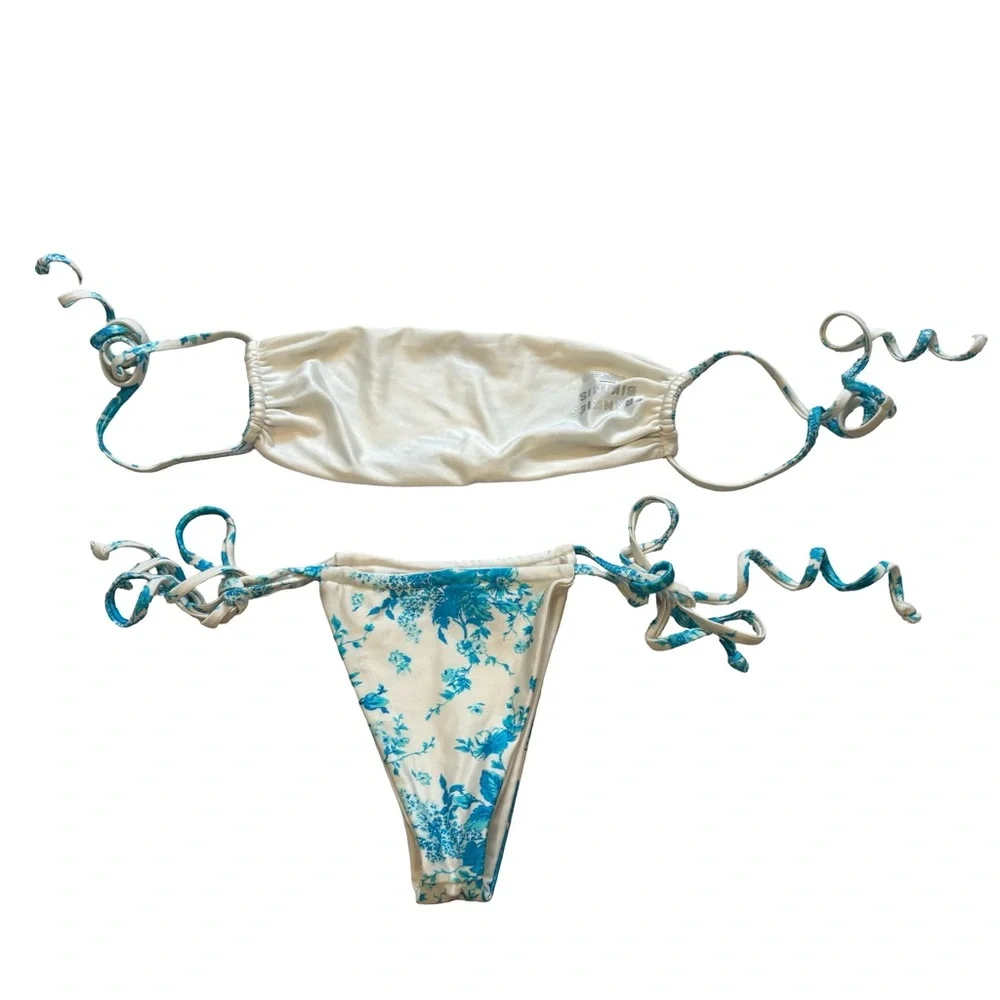 Frankie’s Bikini Kailyn Bandeau/Tia String Bikini Bottom English Tea Rose, Sz M